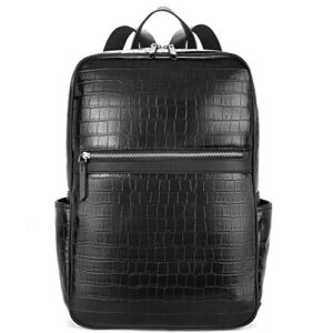 bromen laptop backpack for women leather 15.6 inch computer backpack business large travel daypack bag crocodile pattern black