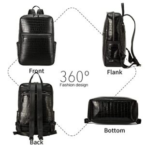 BROMEN Laptop Backpack for Women Leather 15.6 inch Computer Backpack Business Large Travel Daypack Bag Crocodile Pattern Black