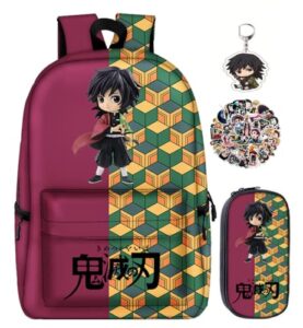 xixisa 18 inch anime tomioka giyuu backpack with pencil case, demon slayer backpacks bookbag schoolbag daypack for teens large capacity travel bag (18 inch, tomioka giyuu)