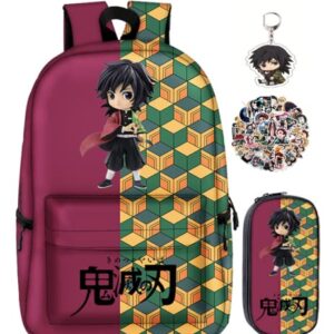 XIXISA 18 INCH Anime Tomioka Giyuu Backpack with Pencil Case, Demon Slayer Backpacks Bookbag Schoolbag Daypack for Teens Large Capacity Travel Bag (18 INCH, Tomioka Giyuu)