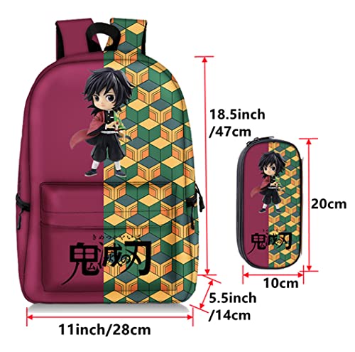 XIXISA 18 INCH Anime Tomioka Giyuu Backpack with Pencil Case, Demon Slayer Backpacks Bookbag Schoolbag Daypack for Teens Large Capacity Travel Bag (18 INCH, Tomioka Giyuu)