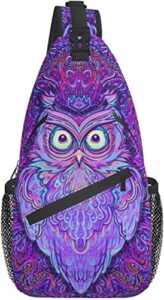 owl with psychedelic pattern sling bag light shoulder bag, travel backpacks crossbody bags for women men