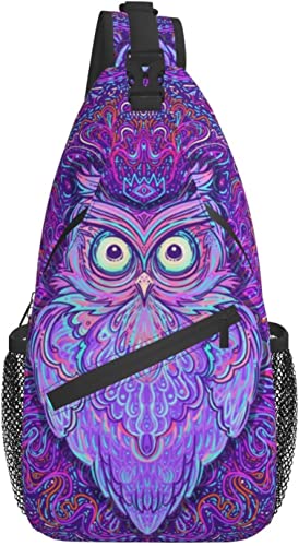 Owl with Psychedelic Pattern Sling Bag Light Shoulder Bag, Travel Backpacks Crossbody Bags for Women Men