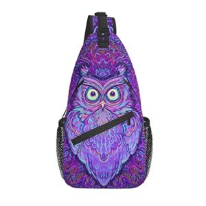 Owl with Psychedelic Pattern Sling Bag Light Shoulder Bag, Travel Backpacks Crossbody Bags for Women Men