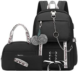 spotted tiger school backpack for girls backpack with lunch box aesthetic backpack for teen girl backpack school bag bookbag (black)
