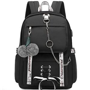 Spotted Tiger School Backpack for Girls Backpack with Lunch Box Aesthetic Backpack for Teen Girl Backpack School Bag Bookbag (Black)