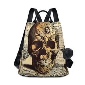 alaza day of the dead skull flower women backpack anti theft back pack shoulder fashion bag purse