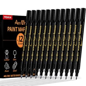 black paint pens, 0.7mm acrylic paint pens, 12 pack paint markers for wood rock plastic glass stone metal canvas ceramic & diy mug design, fine point
