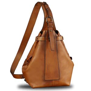 genuine leather sling bags hiking sling backpacks vintage handmade crossbody chest daypack anti-theft shoulder bag satchel (brown)