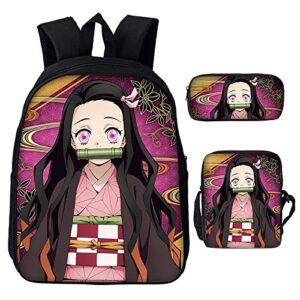 konbeases anime demon slayer bookbags 3-pcs set, durable waterproof multifunction lightweight bag, school backpack for girls ladies-kamado nezuko f