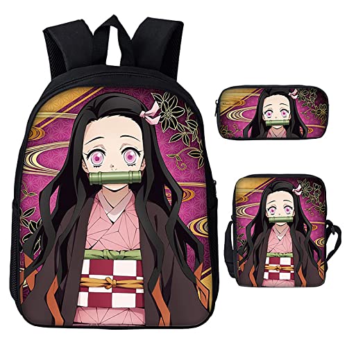 Konbeases Anime Demon Slayer BookBags 3-Pcs Set, Durable Waterproof Multifunction Lightweight Bag, School Backpack for Girls Ladies-Kamado Nezuko F