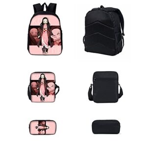 Konbeases Anime Demon Slayer BookBags 3-Pcs Set, Durable Waterproof Multifunction Lightweight Bag, School Backpack for Girls Ladies-Kamado Nezuko F