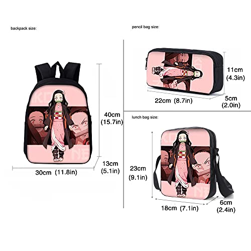 Konbeases Anime Demon Slayer BookBags 3-Pcs Set, Durable Waterproof Multifunction Lightweight Bag, School Backpack for Girls Ladies-Kamado Nezuko F