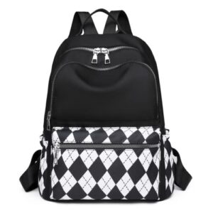 wednesday tartan plaid backpack aesthetic back to school for teens y2k gothic black white school book bag (black)
