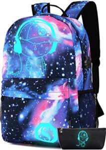 lmeison backpack for school girls boys, bookbags for teen boys, anime cartoon luminous backpack with usb charging port, cool anime backpack