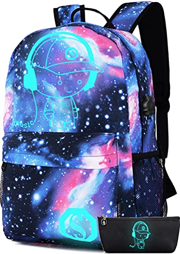 Lmeison Backpack for School Girls Boys, Bookbags for Teen Boys, Anime Cartoon Luminous Backpack with USB Charging Port, Cool Anime Backpack