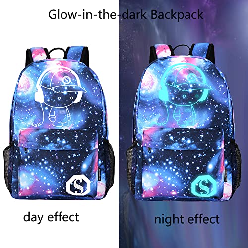 Lmeison Backpack for School Girls Boys, Bookbags for Teen Boys, Anime Cartoon Luminous Backpack with USB Charging Port, Cool Anime Backpack