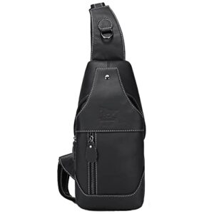 jotonoxen mens sling bag genuine leather chest shoulder backpack cross body, water resistant anti theft shoulder bags chest backpack (black)