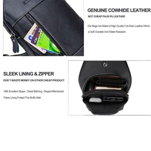 JOTONOXEN Mens Sling Bag Genuine Leather Chest Shoulder Backpack Cross Body, Water Resistant Anti Theft Shoulder Bags Chest backpack (Black)