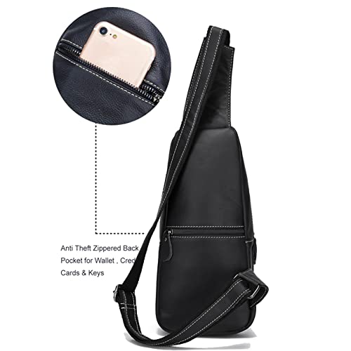 JOTONOXEN Mens Sling Bag Genuine Leather Chest Shoulder Backpack Cross Body, Water Resistant Anti Theft Shoulder Bags Chest backpack (Black)