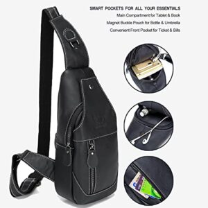 JOTONOXEN Mens Sling Bag Genuine Leather Chest Shoulder Backpack Cross Body, Water Resistant Anti Theft Shoulder Bags Chest backpack (Black)