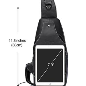 JOTONOXEN Mens Sling Bag Genuine Leather Chest Shoulder Backpack Cross Body, Water Resistant Anti Theft Shoulder Bags Chest backpack (Black)