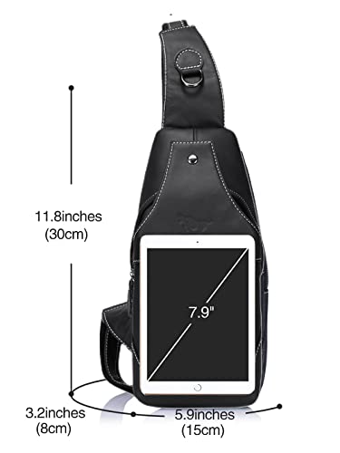 JOTONOXEN Mens Sling Bag Genuine Leather Chest Shoulder Backpack Cross Body, Water Resistant Anti Theft Shoulder Bags Chest backpack (Black)