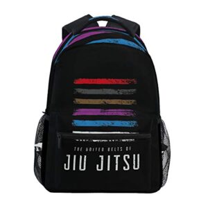 backpack with cool belts of jiu jitsu bjj print, school college travel bags halloween christmas gifts for boys girls
