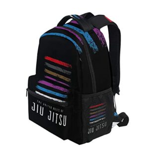 Backpack with Cool Belts Of Jiu Jitsu BJJ Print, School College Travel Bags Halloween Christmas Gifts for Boys Girls