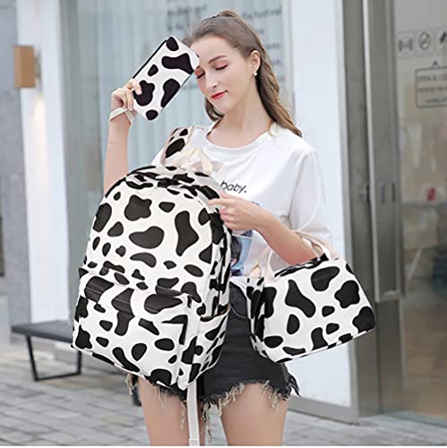 Cow Print School Backpack Set for Teen Girls Boys, Bookbags with Lunch Box Pencil Case