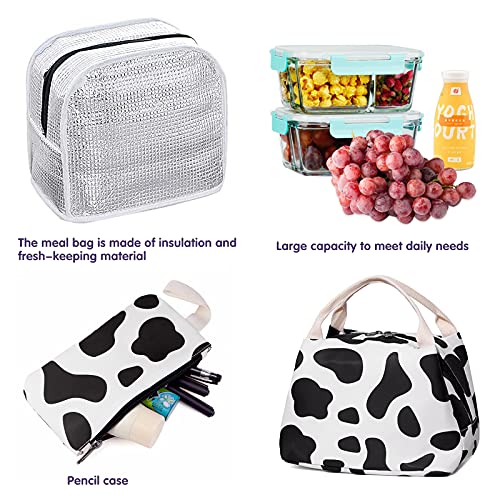 Cow Print School Backpack Set for Teen Girls Boys, Bookbags with Lunch Box Pencil Case