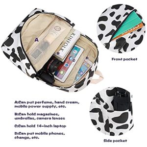 Cow Print School Backpack Set for Teen Girls Boys, Bookbags with Lunch Box Pencil Case