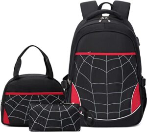 gikizzi boys school backpack for boys backpack with lunch box anime backpack school bag bookbag backpack set for boy girls (black)
