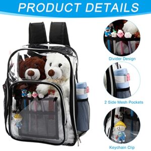 3 Pcs Clear Backpack and Lunch Bag Set, Heavy Duty Clear Bookbags Stadium Approved Transparent Bookbag School Bag with Handbag Pencil Case for Women, Black