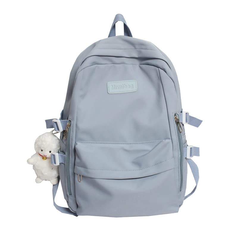 Kawaii Backpack Cute Multi-Pockets Bookbag with Lamb Pandent Aesthetic Laptop for Back to School Stationay Supplies (Blue)