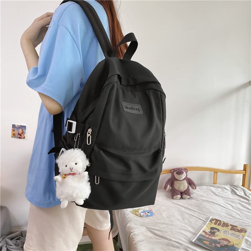 Kawaii Backpack Cute Multi-Pockets Bookbag with Lamb Pandent Aesthetic Laptop for Back to School Stationay Supplies (Blue)