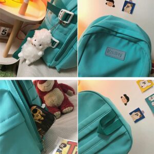 Kawaii Backpack Cute Multi-Pockets Bookbag with Lamb Pandent Aesthetic Laptop for Back to School Stationay Supplies (Blue)