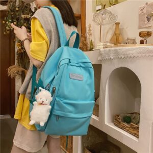 Kawaii Backpack Cute Multi-Pockets Bookbag with Lamb Pandent Aesthetic Laptop for Back to School Stationay Supplies (Blue)