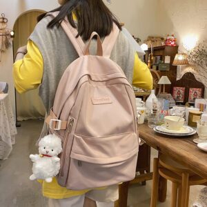 Kawaii Backpack Cute Multi-Pockets Bookbag with Lamb Pandent Aesthetic Laptop for Back to School Stationay Supplies (Blue)