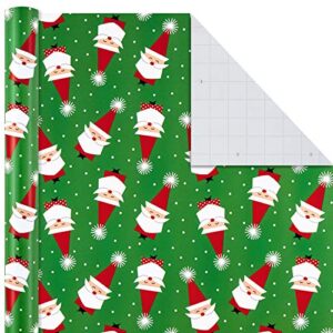 Hallmark Christmas Wrapping Paper Bundle with Cut Lines on Reverse (Pack of 6; 180 sq. ft. ttl.) Modern Santa, Trees on Black, Stripes, Ornaments