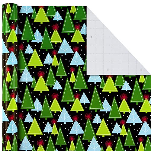 Hallmark Christmas Wrapping Paper Bundle with Cut Lines on Reverse (Pack of 6; 180 sq. ft. ttl.) Modern Santa, Trees on Black, Stripes, Ornaments