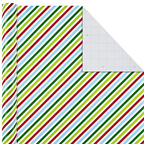 Hallmark Christmas Wrapping Paper Bundle with Cut Lines on Reverse (Pack of 6; 180 sq. ft. ttl.) Modern Santa, Trees on Black, Stripes, Ornaments