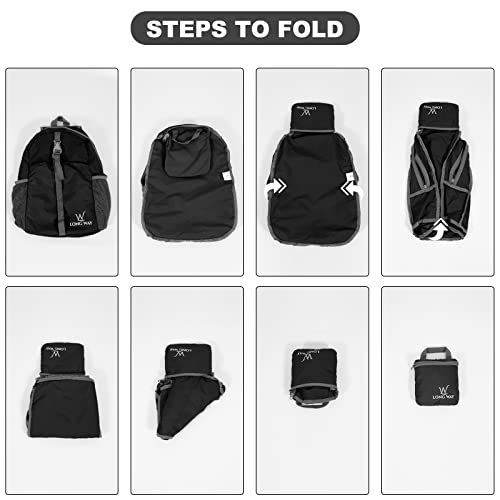 Long Way 12L Lightweight Packable Hiking Backpack Water Resistant Foldable Travel Camping Daypack Black