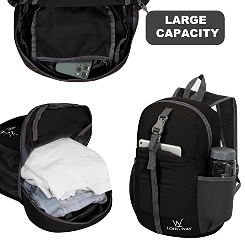 Long Way 12L Lightweight Packable Hiking Backpack Water Resistant Foldable Travel Camping Daypack Black
