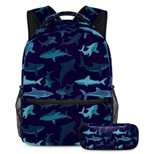 sharks sea ocean school backpack bags set bookbags teen girls boys daypack with pencil case for elementary preschool