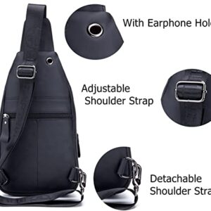 BULLCAPTAIN Genuine Leather Sling Bag for Men Multi-pocket Casual Travel Crossbody Chest Bag Hiking Backpacks (Black)
