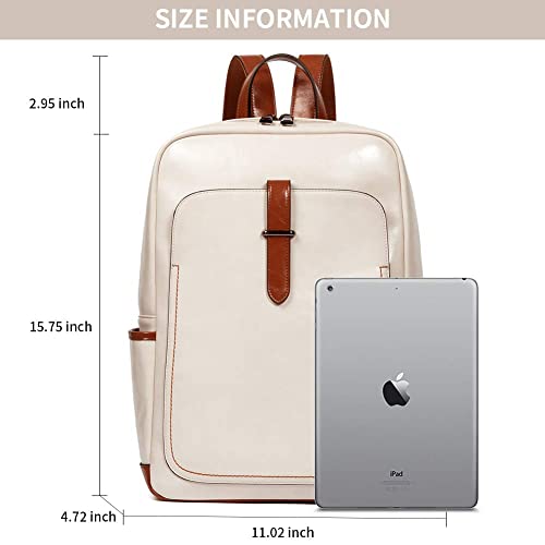 BROMEN Leather Laptop Backpack for Women 15.6 inch Computer Backpack College Travel Daypack Bag with Small Wallet