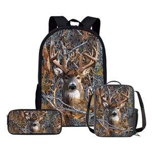 uourmeti deer camo boys backpack and lunchbox pencil case set 3 in 1 kindergarten elementary middle school bookbags and lunch box set for teens kids book bags girls big scoolbags
