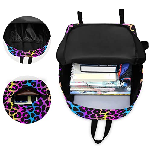 Backpack Travel Rucksack, Leopard Print Cheetah Neon Gradient Lightweight School Bag for Students Teens Girls Boys