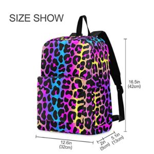 Backpack Travel Rucksack, Leopard Print Cheetah Neon Gradient Lightweight School Bag for Students Teens Girls Boys